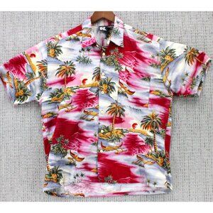 BEAR Int Hawaiian Shirt Men L Multicolor Palms All Over Print Button Down Y2k
